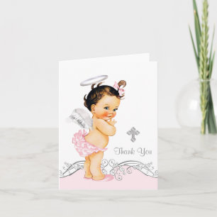 Tarjeta De Agradecimiento Niña Ángel Rosa Bautizo Acción de Gracias