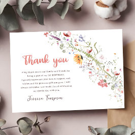 Tarjeta De Agradecimiento Niña bebé de flores silvestres Fiesta de primer cu