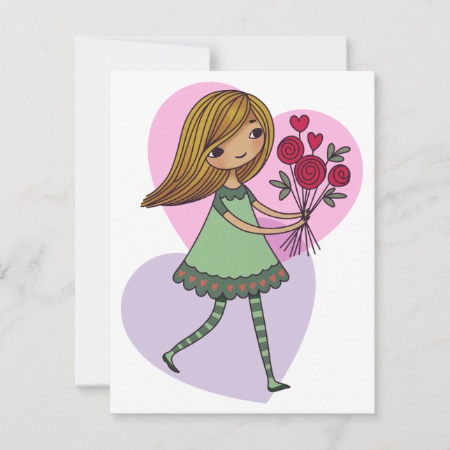 Tarjeta De Agradecimiento Niña Con Flores (Anverso)