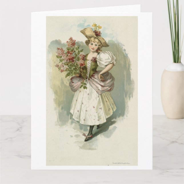 Tarjeta De Agradecimiento Niña con Lilas, Louis Prang (Anverso)