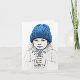 Tarjeta De Agradecimiento Niña con un sombrero de punto azul