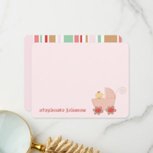 Tarjeta De Agradecimiento Niña Cuidada En Pram Rosa Whimsical Baby Shower