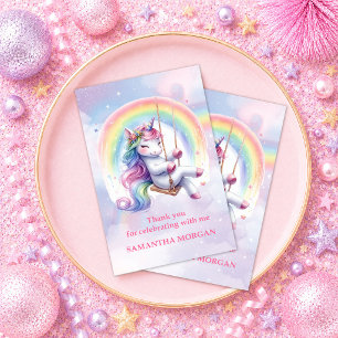 Tarjeta De Agradecimiento Niña Cumpleaños Gracias Unicornio Purpura Colorido