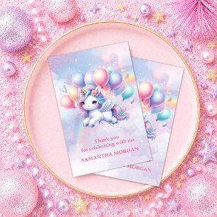 Tarjeta De Agradecimiento Niña Cumpleaños Unicornio Arcoíris Encantada Graci
