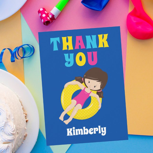 Tarjeta De Agradecimiento Niña de cumpleaños en la piscina linda personaliza (Subido por el creador)