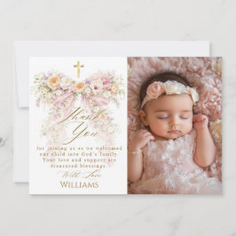 Tarjeta De Agradecimiento Niña de lazo floral Bloom Bautismo