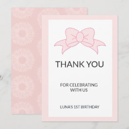 Tarjeta De Agradecimiento Niña de lazo rosa cumpleaños 1 año