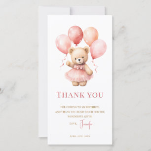 Tarjeta De Agradecimiento Niña de osito de acuarela Cumpleaños 1 año Agradec