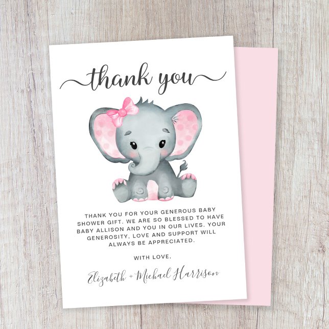 Tarjeta De Agradecimiento Niña elefante linda ducha (Subido por el creador)