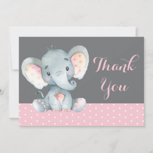 Tarjeta De Agradecimiento Niña elefante rosada y gris