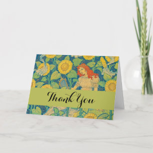 Tarjeta De Agradecimiento Niña flor en jardín de girasol