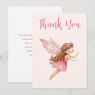 Tarjeta De Agradecimiento Niña Hada Encantadora con Vestido Rosa