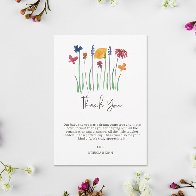 Tarjeta De Agradecimiento Niña pequeña Bonito de flores silvestres Baby Show (Little Wildflower Pretty Baby Girl Baby Shower Thank You Card)