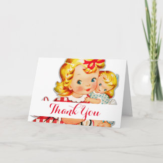 Tarjeta De Agradecimiento Niña retro vintage muñeca niña