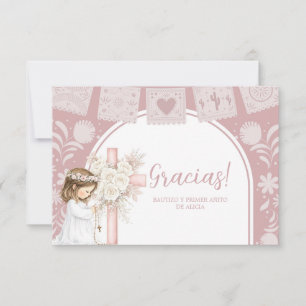 Tarjeta De Agradecimiento Niña Rosa Arrodillada Primera Comunión