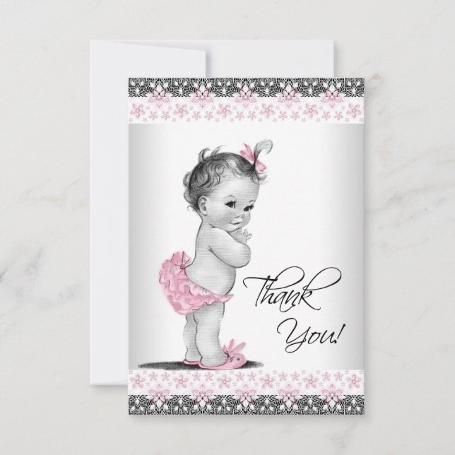 Tarjeta De Agradecimiento Niña Rosa Vintage Gracias (Anverso)