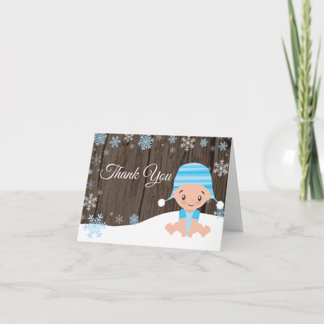 Tarjeta De Agradecimiento Niña Rustic Winter Baby Blue (Anverso)