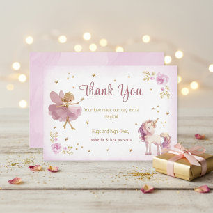 Tarjeta De Agradecimiento Niñas hadas mágicas y unicornios