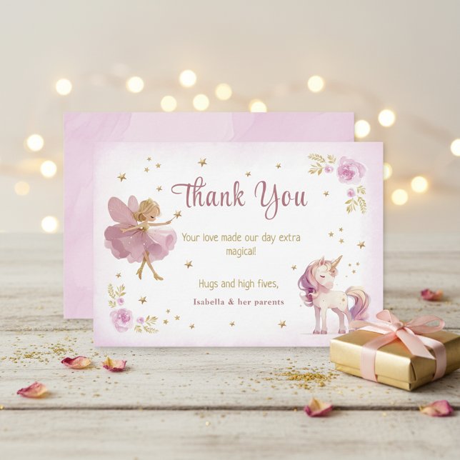 Tarjeta De Agradecimiento Niñas hadas mágicas y unicornios (Subido por el creador)