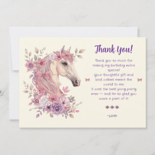 Tarjeta De Agradecimiento Niñas Lindos Caballos Floral Pastel