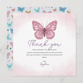 Tarjeta De Agradecimiento Niñas Mariposa Acuarela Rosa Lindo Niños