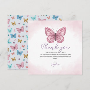 Tarjeta De Agradecimiento Niñas Mariposa Acuarela Rosa Lindo Niños