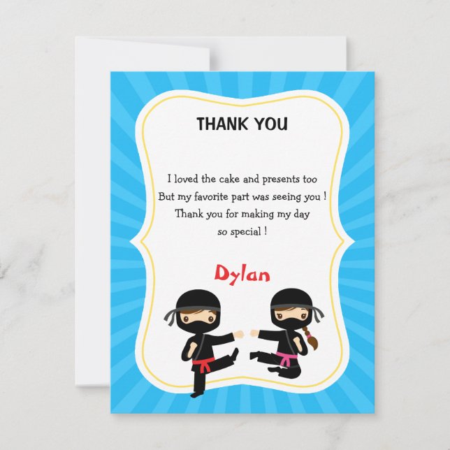 Tarjeta de agradecimiento Ninja - Cumpleaños infan (Anverso)