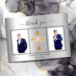 Tarjeta De Agradecimiento Niño con guión de foto de plata de confirmación