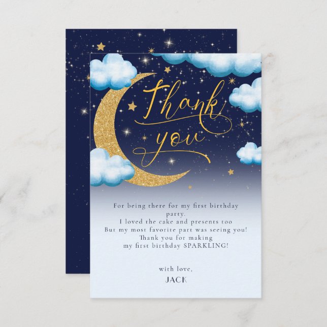 Tarjeta De Agradecimiento Niño de la Estrella Brillante Cumpleaños Uno Graci (Anverso / Reverso)