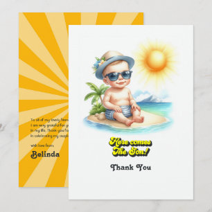 Tarjeta De Agradecimiento Niño de playa tropical llega el hijo Baby Shower