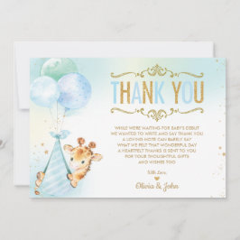 Tarjeta De Agradecimiento Niño Girafa Globos Espolvorea Baby Shower
