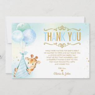Tarjeta De Agradecimiento Niño Girafa Globos Espolvorea Baby Shower