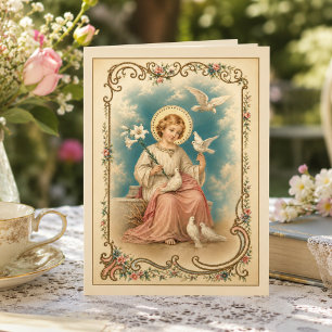 Tarjeta De Agradecimiento Niño Jesús Floral Religioso Amistad Vintage