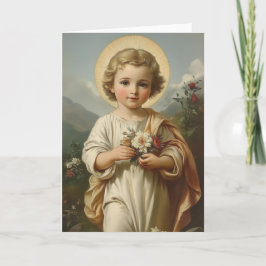 Tarjeta De Agradecimiento Niño Jesús Floral Religioso Vintage 