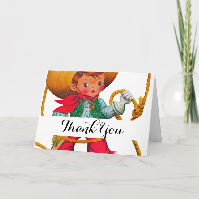 Tarjeta De Agradecimiento Niño retro niño vago occidental (Anverso)