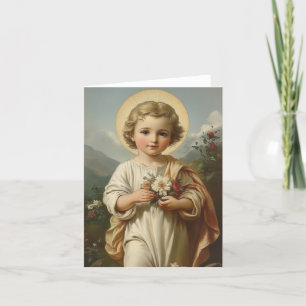 Tarjeta De Agradecimiento Niño Vintage Jesús Floral Religioso