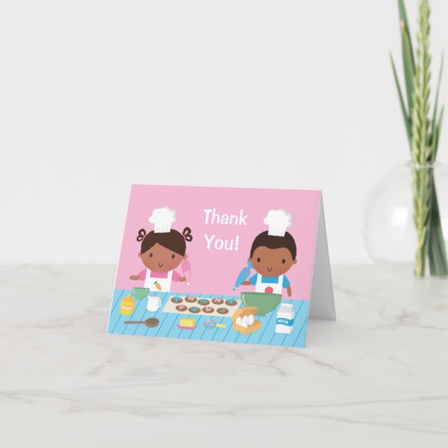 Tarjeta De Agradecimiento Niños afroamericanos adorables cocinando gracias (Anverso)