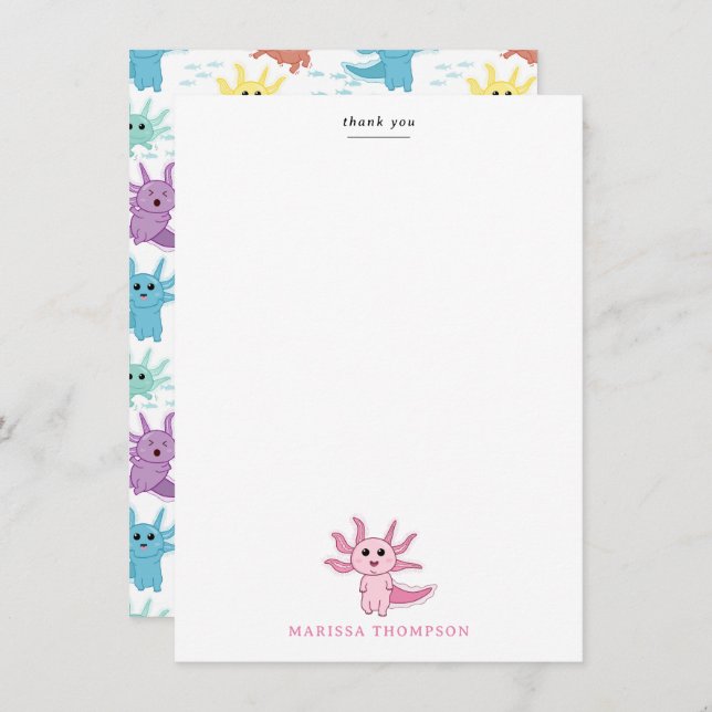 Tarjeta De Agradecimiento Niños Axolotl Salamandra Lindo Niña (Anverso / Reverso)