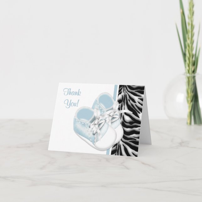 Tarjeta De Agradecimiento Niños Bebés Zebra Azul Gracias Cartas (Anverso)