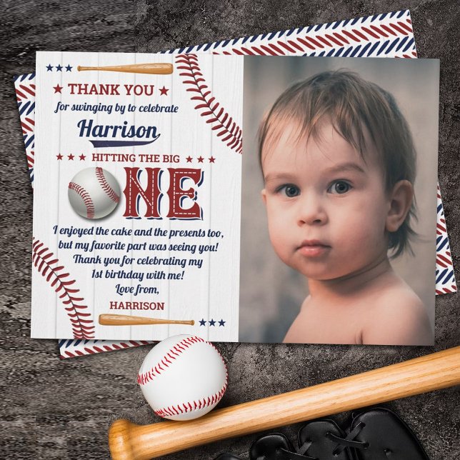 Tarjeta De Agradecimiento Niños Béisbol 1er cumpleaños Foto (Subido por el creador)