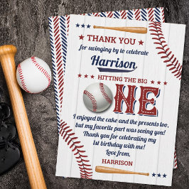 Tarjeta De Agradecimiento Niños Béisbol Primer Cumpleaños