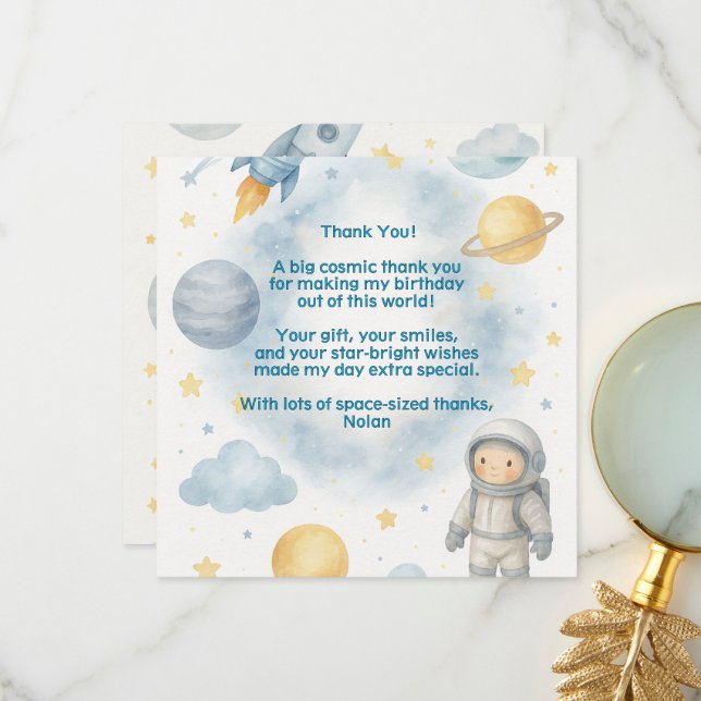 Tarjeta De Agradecimiento Niños Cósmicos Fuera de Este Mundo | Fiesta Espaci (Anverso/Reverso In Situ)