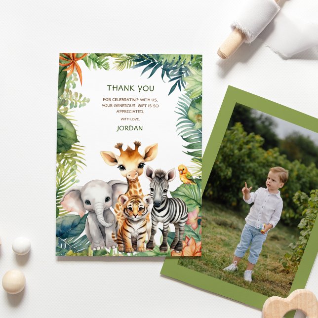 Tarjeta De Agradecimiento Niños Cumpleaños Selva Safari Animales para foto d (Subido por el creador)
