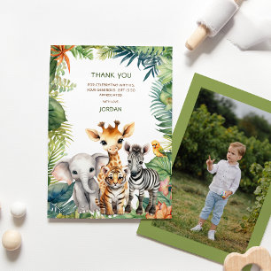 Tarjeta De Agradecimiento Niños Cumpleaños Selva Safari Animales para foto d