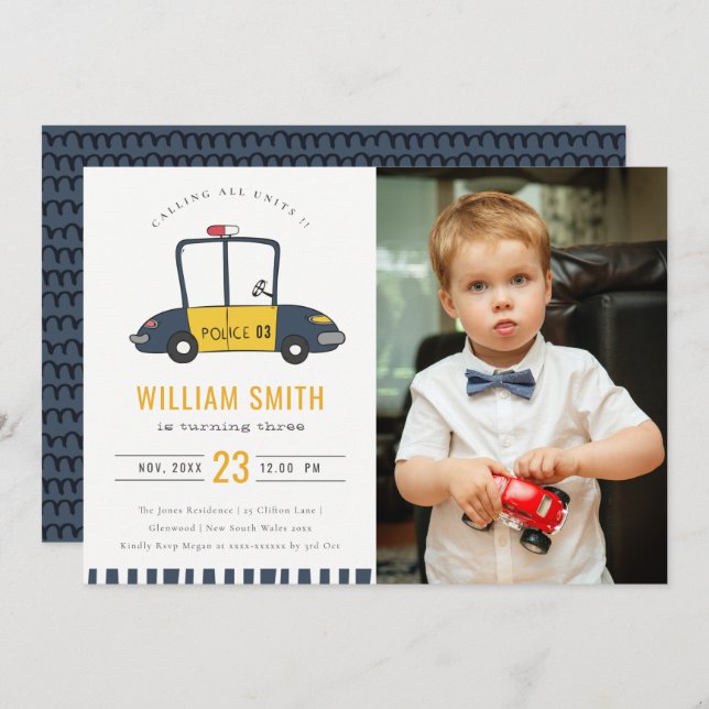 Tarjeta De Agradecimiento Niños de coches de policía educados fotografían cu (Anverso / Reverso)