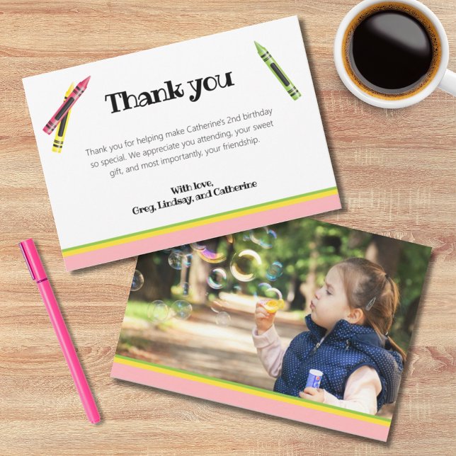 Tarjeta De Agradecimiento Niños de Crayon 2º cumpleaños foto rosa (Subido por el creador)