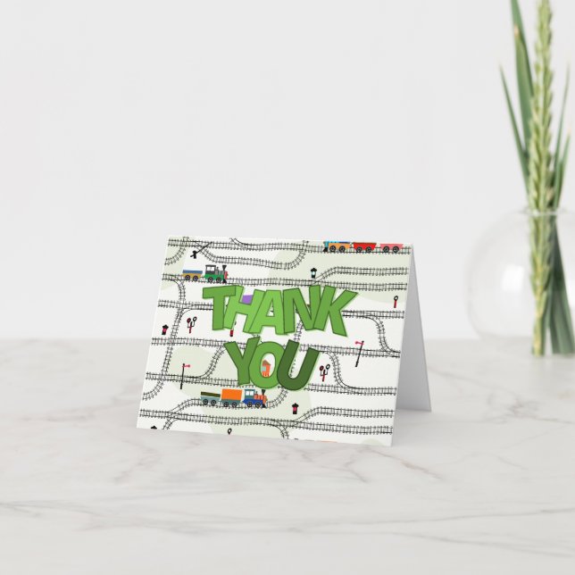 Tarjeta De Agradecimiento Niños de Ferrocarril Trenes y Vías  (Anverso)