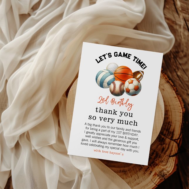 Tarjeta De Agradecimiento Niños deportivos modernos 2º cumpleaños (Subido por el creador)