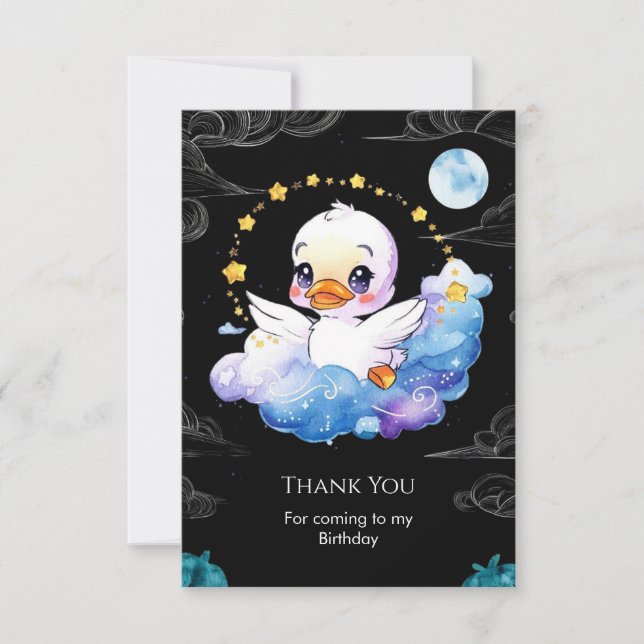Tarjeta De Agradecimiento Niños encantados cumpleaños de pato (Anverso)