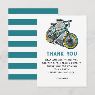 Tarjeta De Agradecimiento Niños Fiesta BMX en bicicleta. cumpleaños de chico